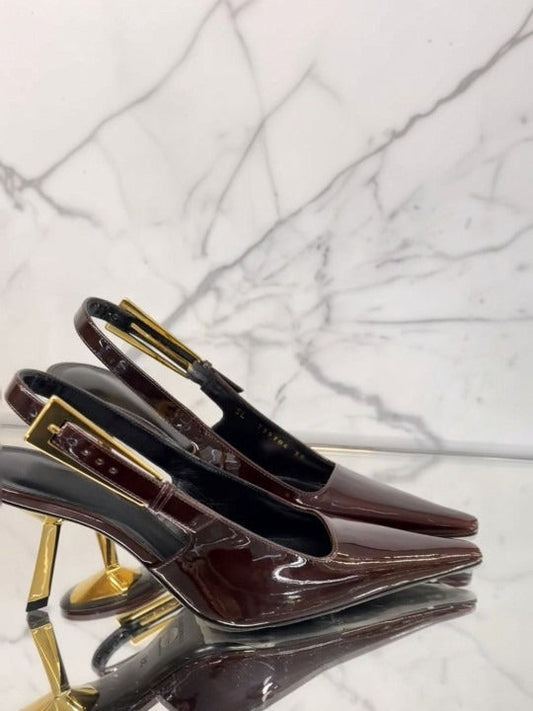 Women’s Patent Leather Slingback Heels – Elegant Pointed Toe Party Pumps